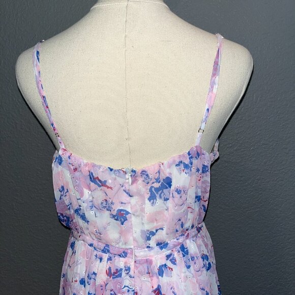 LULUS TOTAL DARLING PINK MULTI FLORAL PRINT NOTCHED BUSTIER MAXI DRESS - SIZE M - Picture 7 of 13